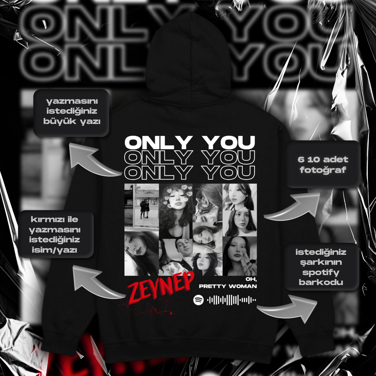 Luvetti™ Only You Kişiye Özel Tasarım Hoodie